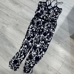 Blue floral knit jumpsuit
